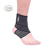 ANMKOT 2PCS Black Elastic Breathable Wrap Ankle Support with Velcro Straps (2PCS Black Ankle Support)