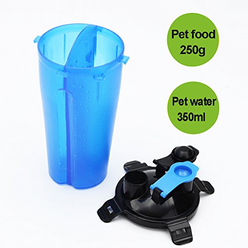HLovebuy Pet Water and Food Bottle 2 in 1 Water Container Portable Dog Travel Outdoor Food Bottle with Bowl for 250g Food and 350ml Water