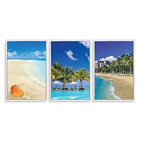 Framed Canvas Wall Art - Romantic Beach - Canvas Prints Home Artwork Decoration for Living Room,Bedroom - 16"x24"x3 Panels