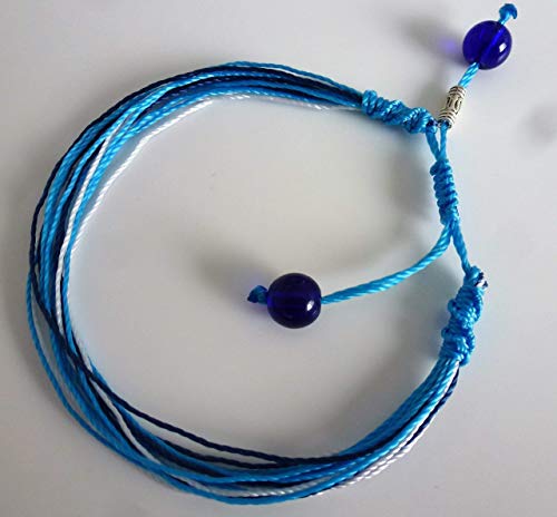 Surfing string Friendship bracelet medium 6.5-8.5 inches light blue macrame with sea glass beads adjustable knots Unisex BFF couples Beach Surf Cyber Monday deal Christmas gift under $20 - Thumbnail 5