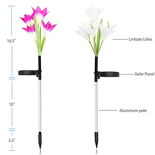 dapai Solar Flowers Garden Light, LED Garden Decorations Light Outdoor Solar Powered Yard Art Waterproof Color Changing Lily Flowers for Garden Yard Patio Decorations (2 Pack)