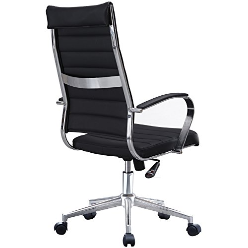 2xhome - Black - Modern High Back Tall Ribbed PU Leather Swivel Tilt Adjustable Chair (Cushion Black)