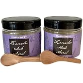 Trader Joe's Lavender Salt Scrub (20 oz Jar) 2-Pack Bundled with a Set of 2 Cosmetic-grade Natural Wooden spoons