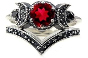 Fuqimanman2020 Wicca Pagan Triple Moon Godness Band Ring Set Purple Crystal Cresent for Women Wedding Engagement Promise Jewelry