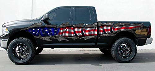 stickalz US Flag Full Color Car Vinyl Decal, Ripped Metal Full Color Car Graphics, American Flag car Color Decal, US Flag Car Color Decal, Racing Car Design zzq_2 (26 x 130)