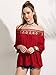ROMWE Women's Off Shoulder Boat Neck Blouse Half Sleeve Lace T-Shirt Red L
