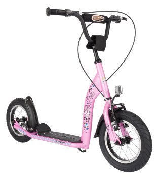 BIKESTAR Original Safety Pro Sport Push Kick Scooter Kids with Brakes, Mudguard and air Tires for Age 7 Year Old Children | Sport Edition with Alloy Wheels 12 Inch | Glamour Pink & Diamond White