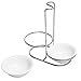 MyGift Set of 2 Ceramic Spoon Rest, Upright Ladle Holder Ceramic Dish with Silver Stainless Steel Rack