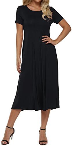 Zanzea Women Plain Dress Short Sleeve Aline High Waist Casual Solid Basic Swing Midi Dresses Cocktail