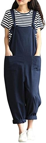 Taore Womens Plus Size Classic Casual Strap Belt Bib Jumpsuit Overalls Pants Trousers (M, Blue)