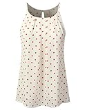 JJ Perfection Women's Round Neck Front Pleated Chiffon Cami Tank Top OFFWHITECORAL S