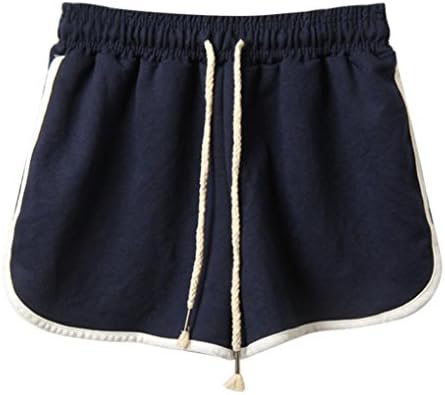 WOCACHI Women Shorts Women Velvet Drawstring Elastic Shorts Casual High Waist Skinny Pants (Navy, Medium)