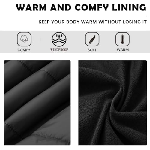 AKuVoL Men's Winter Puffer Vest Outerwear Thick Fleece-Lined Sleeveless Jacket with Zipper for Running Travel Work Black 2XL