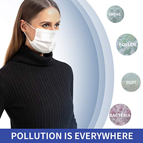 Disposable White Face Masks, 3 Ply Breathable Safety Face Masks with
