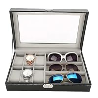 Cocoarm 6 Watch Box Jewelry Case and 3 Piece Eyeglasses Storage and Sunglass Glasses Display Case Organizer PU Leather