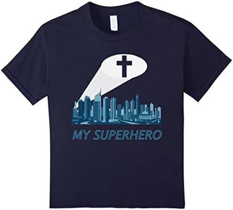 Kids My Superhero Jesus Crucifix T-shirt 12 Navy