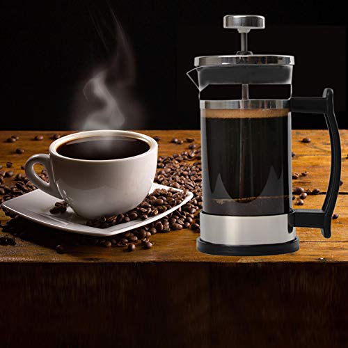 French Press Coffee Maker, Stainless Steel and Borosilicate Glass Plunger,12 Ounce,1.5 Cups,Silver