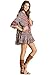 Umgee Women's Printed Mini Bell Baby Doll Boho Peasant Dress Top 3/4 sleeve (S, MOCHA / PINK )