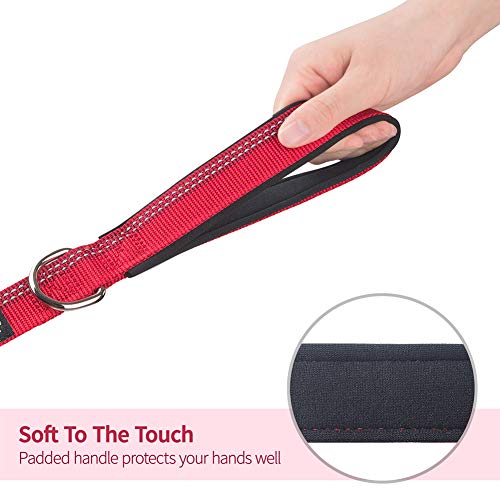 PETBABA Short Dog Leash, 3ft Adjustable Lead with Soft Padded Handle to Control Pet in Traffic, Reflective Safety at Night Walk, Suitable Training Your Pet in Red