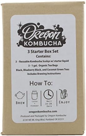 Kombucha Tea Triple Pack - Includes 3 Kombucha Scoby Cultures and 3 Tea Bags - Black Tea, Jasmine Green Tea, and Exclusive Oregon Kombucha Tea