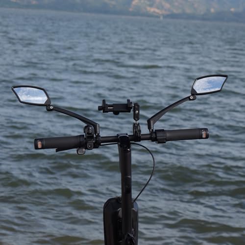 BriskMore Handlebar Bike Mirror - Crystal Clear HD Glass, 360° Adjustable&Foldable Mirror for Safe Riding, Wide Angle Rearview for E-Bikes, Mountain Bikes & Scooters,Bicycle Mirror