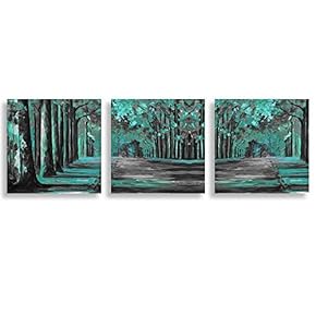3 Panel Abstract Blue Forest Pictures Home Wall...