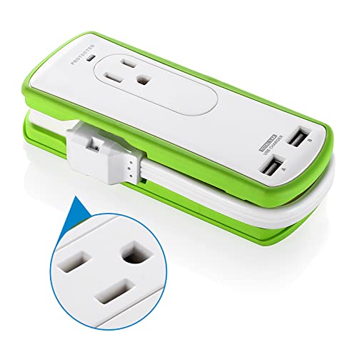 Small Power Strip with USB,Travel Surge Protector 2AC Outlets & 2 USB(5 V/3.4 A Max) 1560W,300J,1 ft Wrapped Extension Cord with Flat Plug UL-Listed