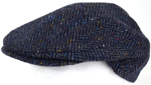Mens Shooting / Flat / Peak Cap. 100% Pure new Wool. Made in Irish Woolen Mill. Blue Herringbone. Medium
