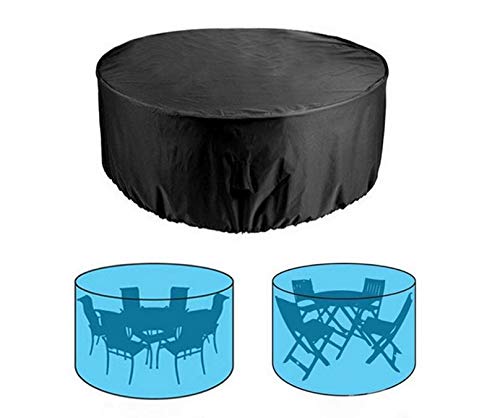 UCARE Garden Round Furniture Cover Outdoor Waterproof Large Round Table Cover Balcony Courtyard Oxford Round Table and Chair Cover Black (72.8 * 43.3in)