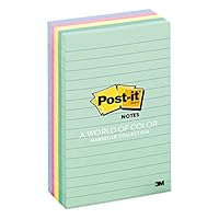 Post-it(R) Notes, 4 in x 6 in, Marseille Collection, Lined, 5 Pads/Pack, 100 Sheets/Pad (660-5PK-AST)