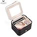 JL LELADY JEWELRY Small Travel Jewelry, Portable PU Leather Jewellery Case Two Layer Ring Box Earring Necklace Holder for Women Girls (Black)