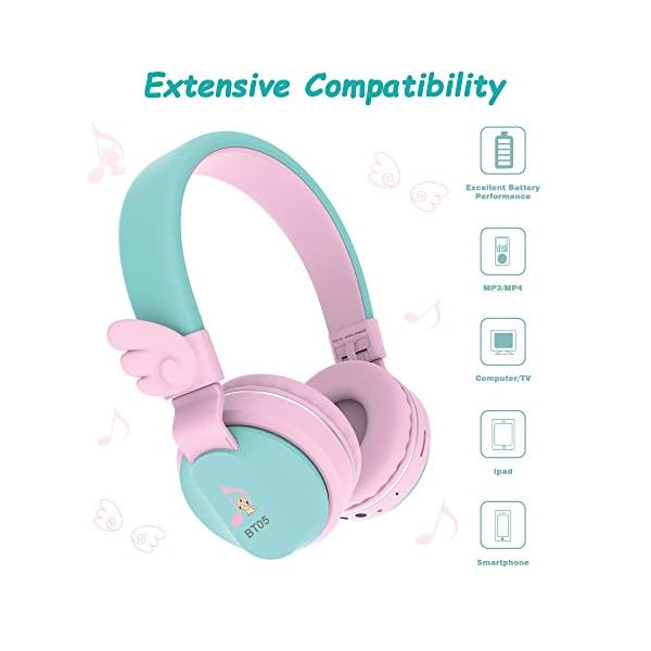 Headphones-Riwbox-BT05-Wings-Kids-Headphones-Wireless-Bluetooth-Over-Ear-85dB103db-Volume-Control-Children-Foldable-Headphones-with-MicTF-Card-Compatible-with-TabletSmartphoneSchool-PinkGreen Riwbox Headphones, BT05 Wings Kids Headphones Wireless Bluetooth Over Ear 85dB/103db Volume Control Children Foldable…