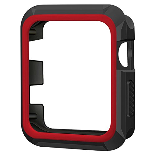 Apple Watch Case, iitee 42mm Rugged Slim Protective iWatch Case for Apple Watch Series 3/2/1 – Polycarbonate + Soft TPU Bumper (Black/Red)