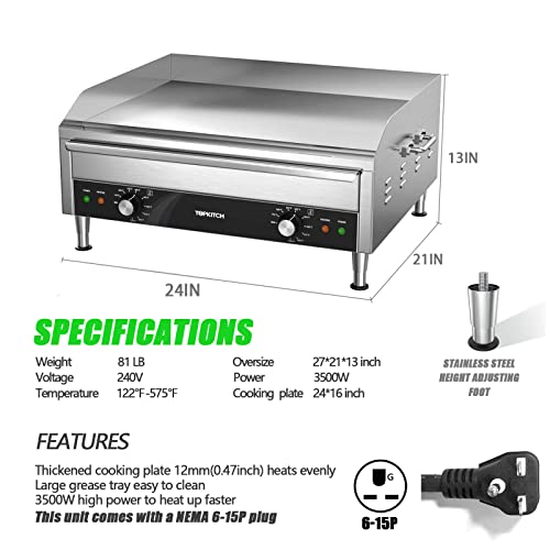 TOPKITCH Commercial Electric Griddle, 24" 3500W 240V Electric