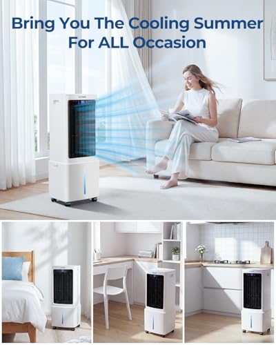 LEENON 9L Portable Air Conditioner, Air Cooler Fan with 3 Speeds, 35dB Quiet Cooling Fan with Wheel, Energy-Saving Evaporative Air Cooler for Bedroom & Home Office, Kids & Pet Friendly