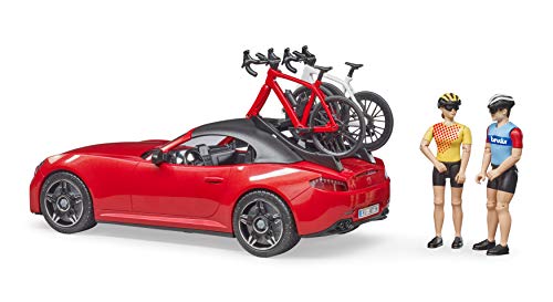 bruder 03485 - Roadster mit Rennrad, Radfahrerin mit Helm - 1:16 Rennauto Sportwagen Cabrio Fahrradfahrer Sportler Spielzeug-Figur bworld – Bild 7