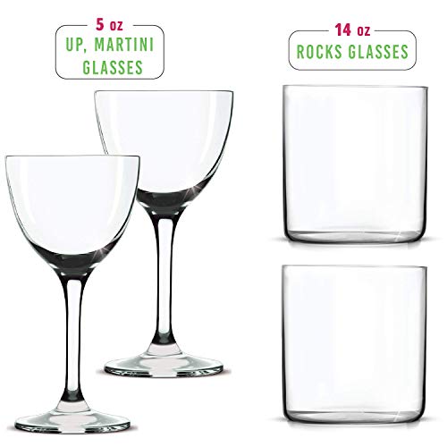 Cocktailgläser – gemischtes Set mit 4 Trinkgläsern inkl. (2) Thin Line 397 ml Double Old Fashioned Rocks Gläser und (2… – Bild 3