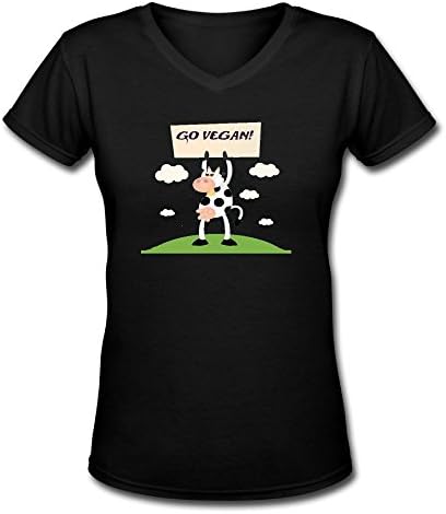 Go Vegan Cow Fashion Womens100% Cotton V-Neck T-Shirts