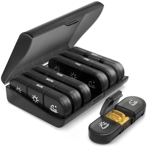 MXCOCO Organizador de Pastilla Español, Pastillero con Capacidad Grande para 7 Días y Porciones para Mañana Mediodía y Noche, Pastillero Semanal con 21 Rejillas y Caja Organizada Portátil para Viaje