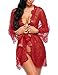 Avidlove Lingerie Kimono Women's Lace Kimono Robe Babydoll Lingerie Mesh Nightgown Dark Red M