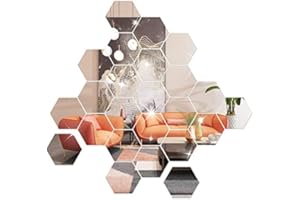 NAILDOKI DIY Wall Decals Acrylic Mirror Sticker Set 36 Pcs, Hexagon Mirror Wall Stickers for Living Room Bedroom Decor