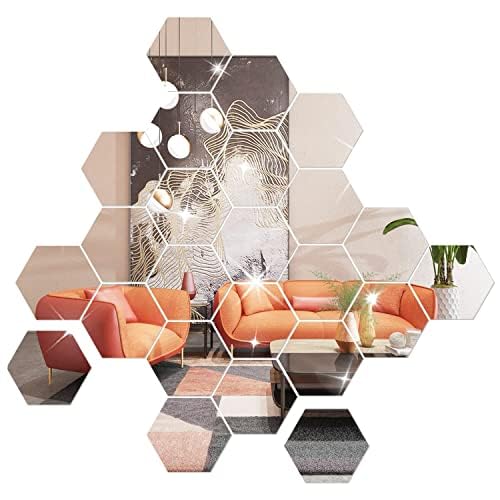 NAILDOKI DIY Wall Decals Acrylic Mirror Sticker Set 36 Pcs, Hexagon Mirror Wall Stickers for Living Room Bedroom Decor (Silver) — image 1