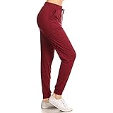 Leggings Depot JGA128-BURGUNDY-L Solid Jogger Track Pants w/Pockets, Large