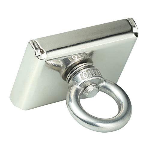 Wukong Square Neodymium Fishing Magnets, Super Strong 242 LBS Pulling Forces Rare Earth Magnets with Eyebolt for Retrieving in River and Magnetic Fishing(L2.95'' X W2.16'' X T0.6'' SNN75)