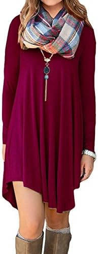 pluslim Long Sleeve T-Shirt Dress With Ultra Soft Rayon (Medium, Wine Red)