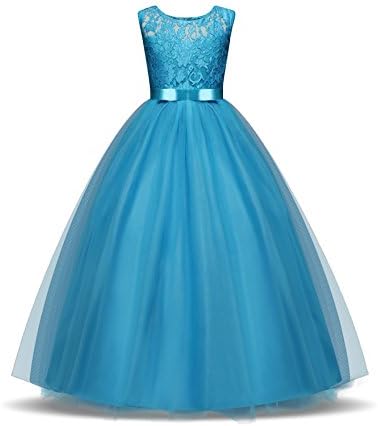 ZerYoYus Little Girls Lace Princess Dress Evening Floor Tulle Wedding Party Gowns Girls Sleeveless Dress for 4-12 Years