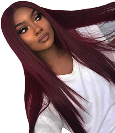 Wine Red Lace Front Wigs Synthetic Burgundy Synthetic Wigs for Women Long Straight Lace Wig Heat Resistant 24 Inch