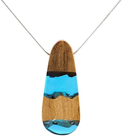 Wood Pendant Necklace Blue Resin Handmade Necklace Charms Natural Women Jewelry