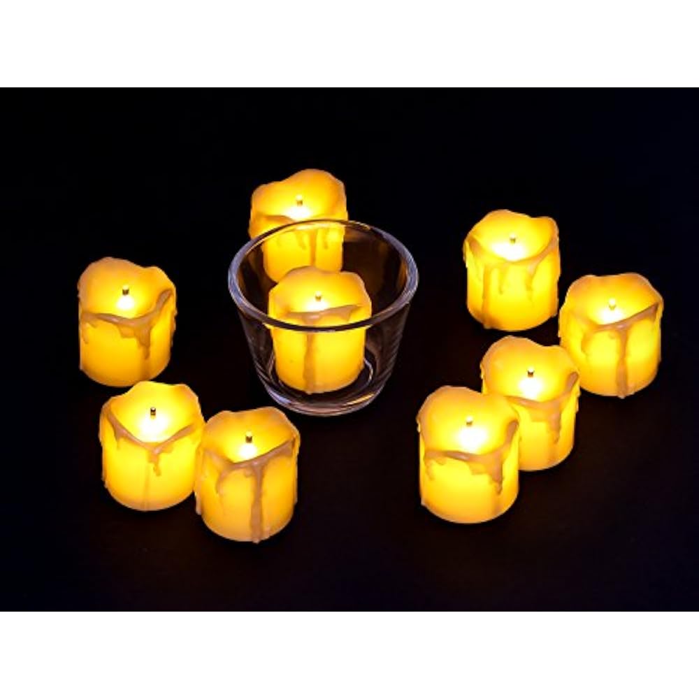 LED Flameless Votive Candles, Realistic Look Melted Wax, Warm Amber