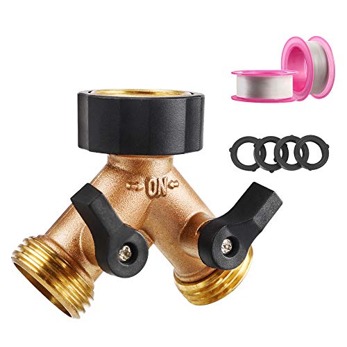 OneBom Hose Splitter 3/4 Inch, Solid Brass Pipe Connector,Garden Hose Distributor Heavy Duty (2 Way)